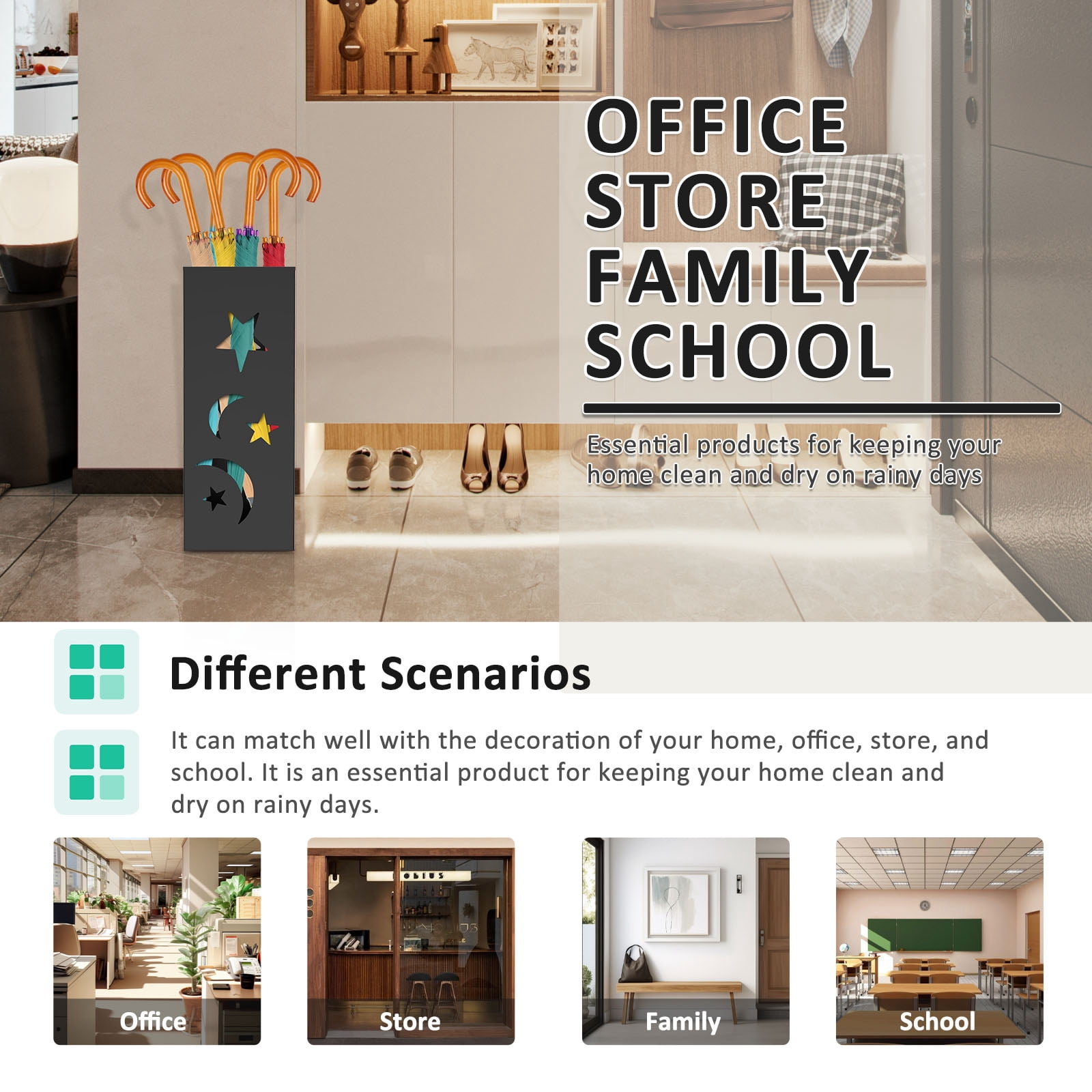 Wekvgz Metal Square Hollow Umbrella Stand Rust Resistant Versatile Umbrella Holder Bin With Anti Slip Pad for Office Restaurant Home