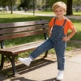 thumbnail image 6 of Mgmyaa Unisex Kids Solid Color Short Sleeve Crew Neck Top and Denim Overalls Jumpsuit with Socks 3-Piece Casual Set for Kids Ages 3-12, 6 of 9