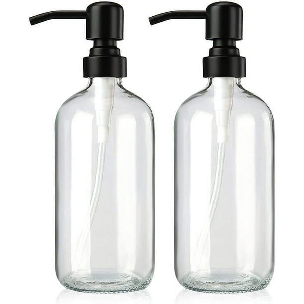 Dispensador de jabón, paquete de 2 dispensadores de jabón de vidrio con bomba de acero inoxidable, dispensador de jabón de manos de 16 onzas para loción líquida, dispensador de jabón para baño, dispensador de jabón para fregadero de cocina, botella transparente brillar Electrónica