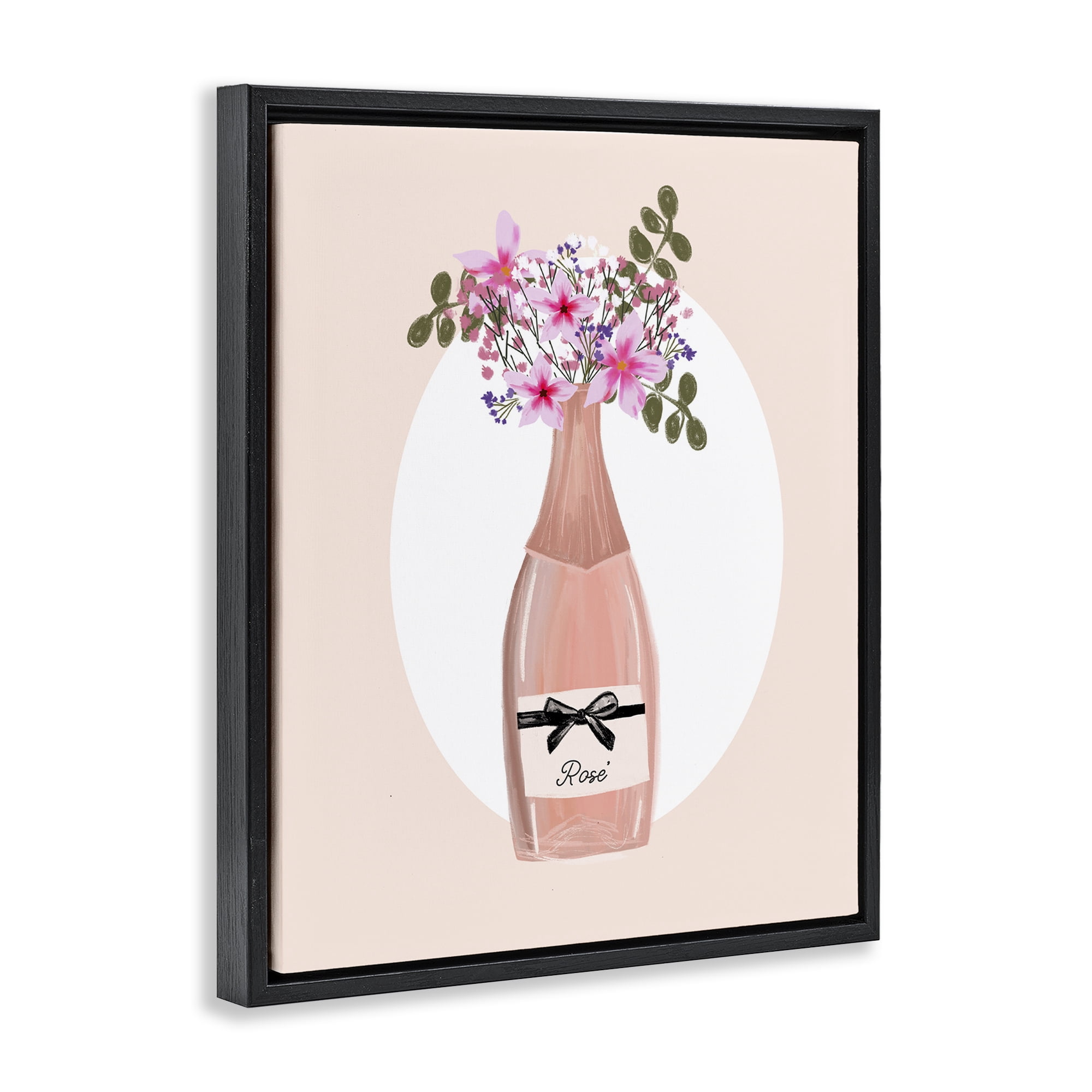 Stupell Industries Pink Lilies Champagne Food & Beverage Painting Black Floater Framed Art Print Wall Art, 25 x 31