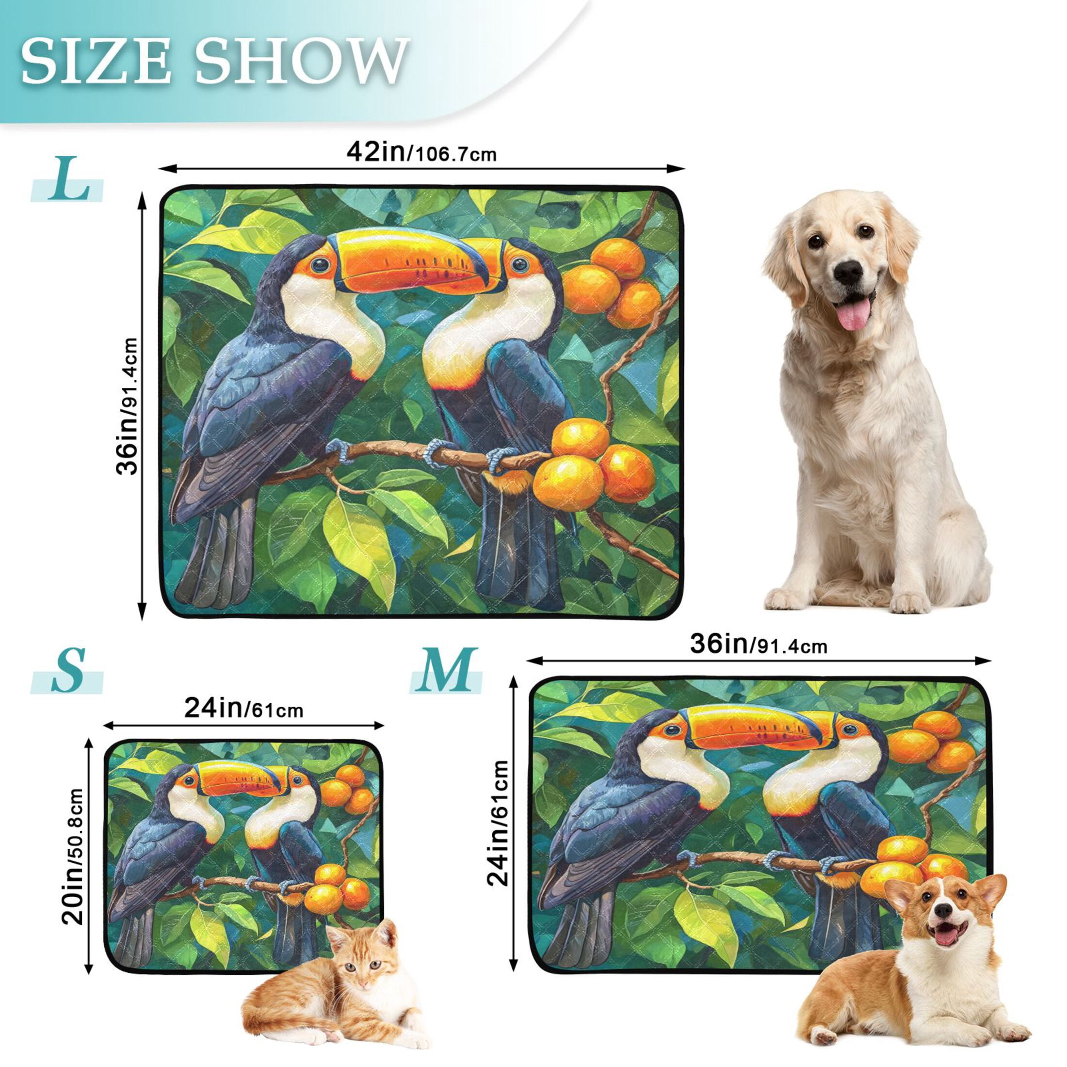 Qxltty Toucans Perched on Branches Cat litter Pads Pet Set of 3 Diaper Mats Center Anti-leakage Layer Absorbent Soft and Comfortable