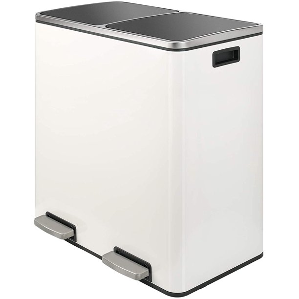 HEMBOR Dual Trash Can, 16 Gallon (2X30L) Step Rubbish Bin, Stainless