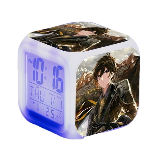 Despertador Genshins Impacts cuadrado LED digital para niños