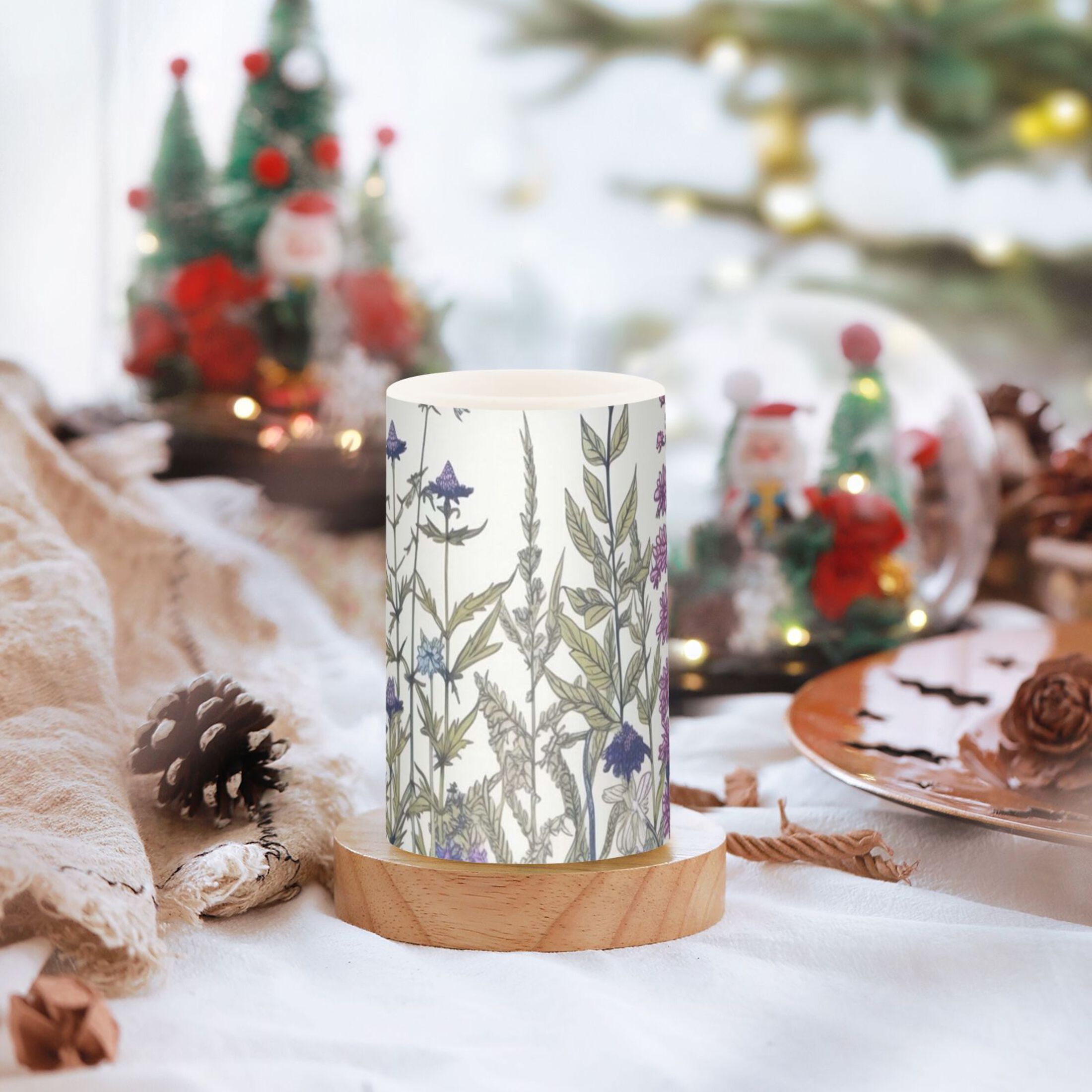 Wildflower Flickering Flameless Candles Battery Operated with Remote Timer LED Pillar Candles Set of 2
