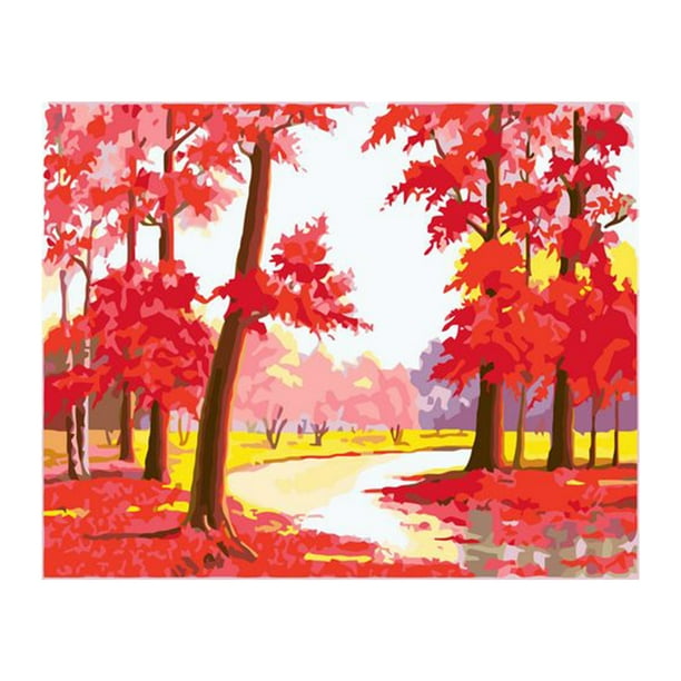12 16 Inch Diy Oil Painting On Canvas Paint By Number Kit Maple Forest Pattern For Adults Kids Beginner Craft Home Wall Decor Gift Walmart Com Walmart Com