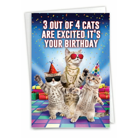1 Funny Birthday Card with Envelope - Excited Cats C3525BDG