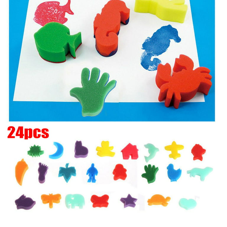 24Pcs/Set Childrens Kids Paint Animal Shaped Sponge Toys for Art Craft  Painting 