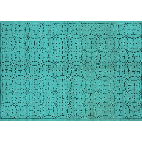 Ahgly Company Machine Washable Indoor Rectangle Oriental Turquoise Blue Industrial Area Rugs, 6' x 9'