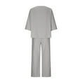 thumbnail image 5 of Women's Cotton Linen 2 Piece Outfit Solid Color Soft Tracksuits Round Neck Tops Casual Elegant Lounge Sets Short Sleeve Wide Leg Pants Sets Loose Clothes for Ladies Gray XL, 5 of 6