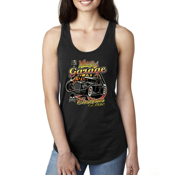 Wild Bobby, 1990 Vintage Garage Customs Hot Rod Classic Car Cars and Trucks Ladies Racerback Tank Top, Black, Small