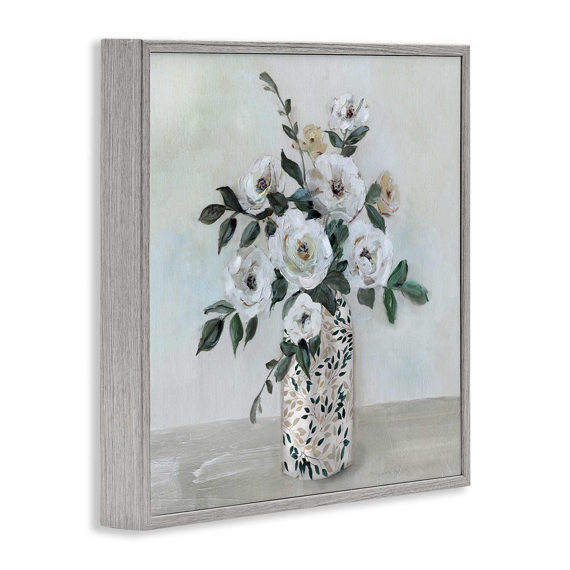 Stupell Industries Leaf Patterned Flower Vase Gray Framed Giclee Art, design by Sally Swatland