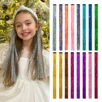Clip in Tinsel Hair Extensions, Colored Hair Extensions for Girls, Glitter Tinsel Strands for Kids, 16 PCS