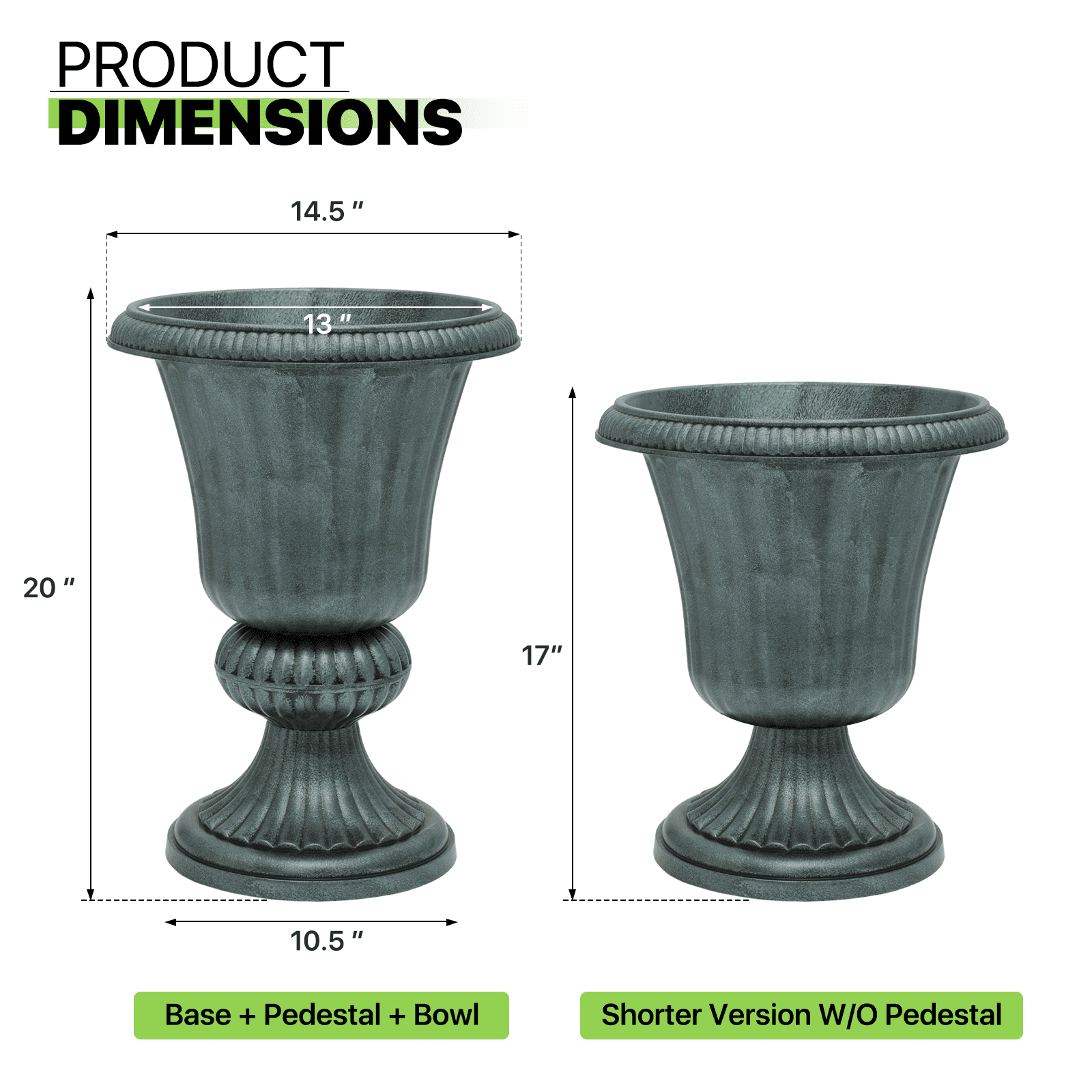 Magshion Urn Planter Flower Pot Vase Outdoor Garden Ironplanters Front Column Wedding Pots Tall Door Moroccan Classic Green Stand