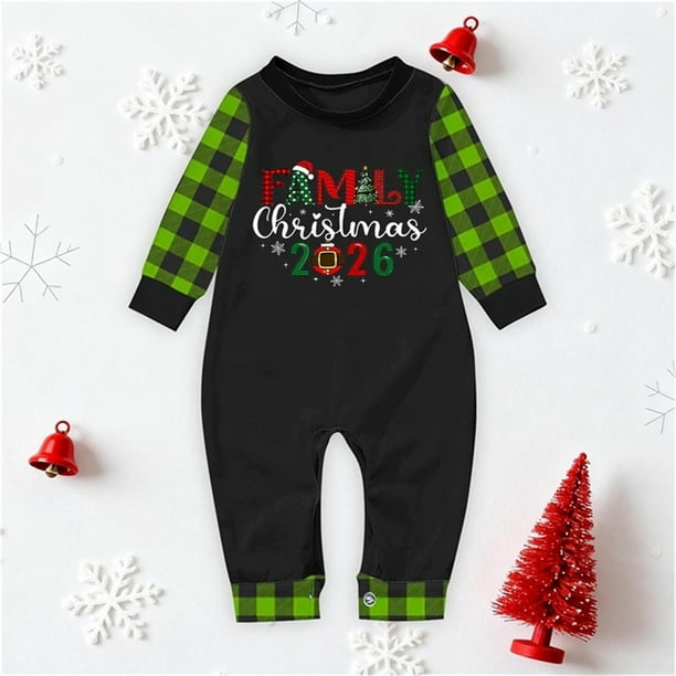 Pijamas familiares europeos con estampado navideño de moda, traje para padres e hijos, monos de poliéster para bebés.