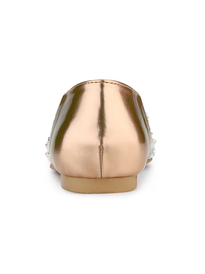 Allegra K Women's Ballet Flats, Pointy Toe, Clear Rhinestone, Champagne  Gold, Comfortable Shoes - Walmart.com