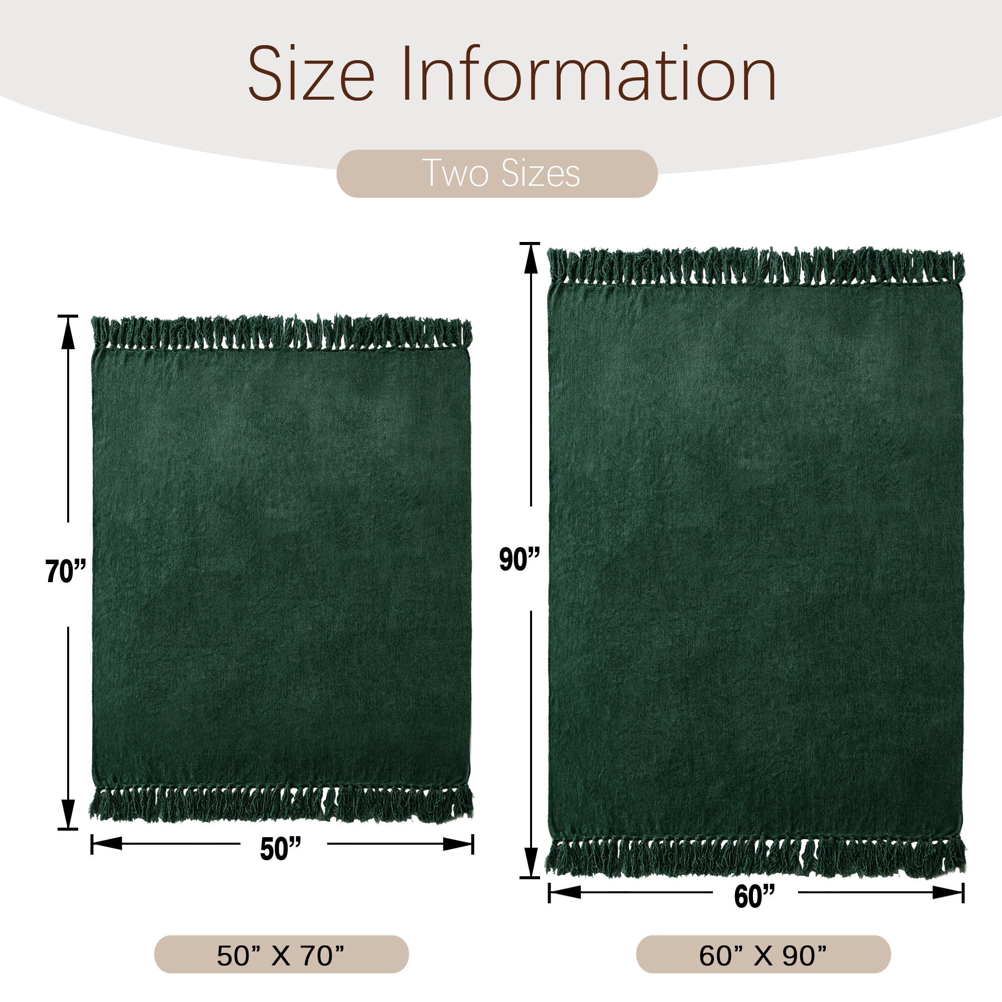 LONG CREATE Chenille Throw Blanket with Fringe Tassel for Couch Sofa Chair Bed, Dark Green 50" x 70"