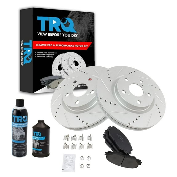 TRQ Front Ceramic Brake Pad & Performance Drilled Slotted Rotor Kit w/Chemicals BKA16869 Fits select: 2006-2012 TOYOTA RAV4, 2013-2017 TOYOTA RAV4 XLE