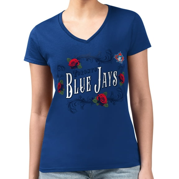 Women's G-III 4Her by Carl Banks  Royal Toronto Blue Jays Super-Slim Fit Lightweight Retro Roses V-Neck T-Shirt