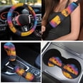 thumbnail image 3 of Yuyamidu Colorful Sunset Car Seat Covers Full Set of 15 Coconut Tree Car Floor Mats Steering Wheel Cover Seat Belt Pads Handbrake Cover Set Coasters Fit for SUV Van Truck, 3 of 6