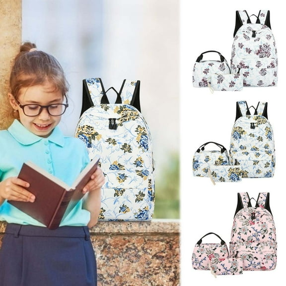 HengDidi Floral Print Backpack Purse & Pouch 3-Piece Set - Lightweight Water-Resistant Travel Bookbag with Adjustable Straps, Large Capacity for College, Work, Commute, and Outdoor Activities