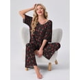 thumbnail image 7 of MINTREUS Lounge Sets for Women Knit Short Sleeve V-neck Tops and Long Pants Soft Comfy Pajamas Set Oversized 2 Piece Outfits, 7 of 7