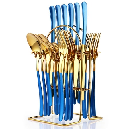 

Livesture Stainless Steel Cutlery 24-piece Set Moonlight 666 West Cutlery Rack Blue gold 24PCS