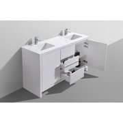 Kubebath 60″ Double Sink High Gloss White Modern Bathroom Vanity with White Quartz