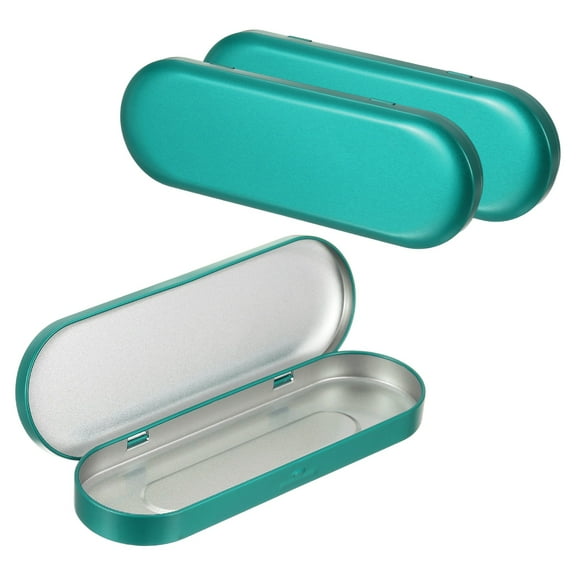 3pcs Metal Hinged Tins Box, 6.9x2.4x0.7 Inch Rectangular Empty Tin Box Portable Pencil Containers for Pen Makeup Brushes Home Organizers, Green