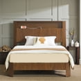 thumbnail image 2 of Tcbosik Platform Bed Full XL Size, Bed Frame with Charging Station and Storage Headboard, Metal Slats Support, Easy Assembly, Walnut, 2 of 9