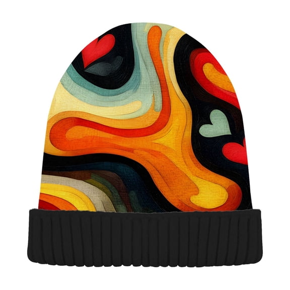 joogoo Tie Dye Hearts Beanie Hats Cuffed Winter Warm Knit Thick Beanies