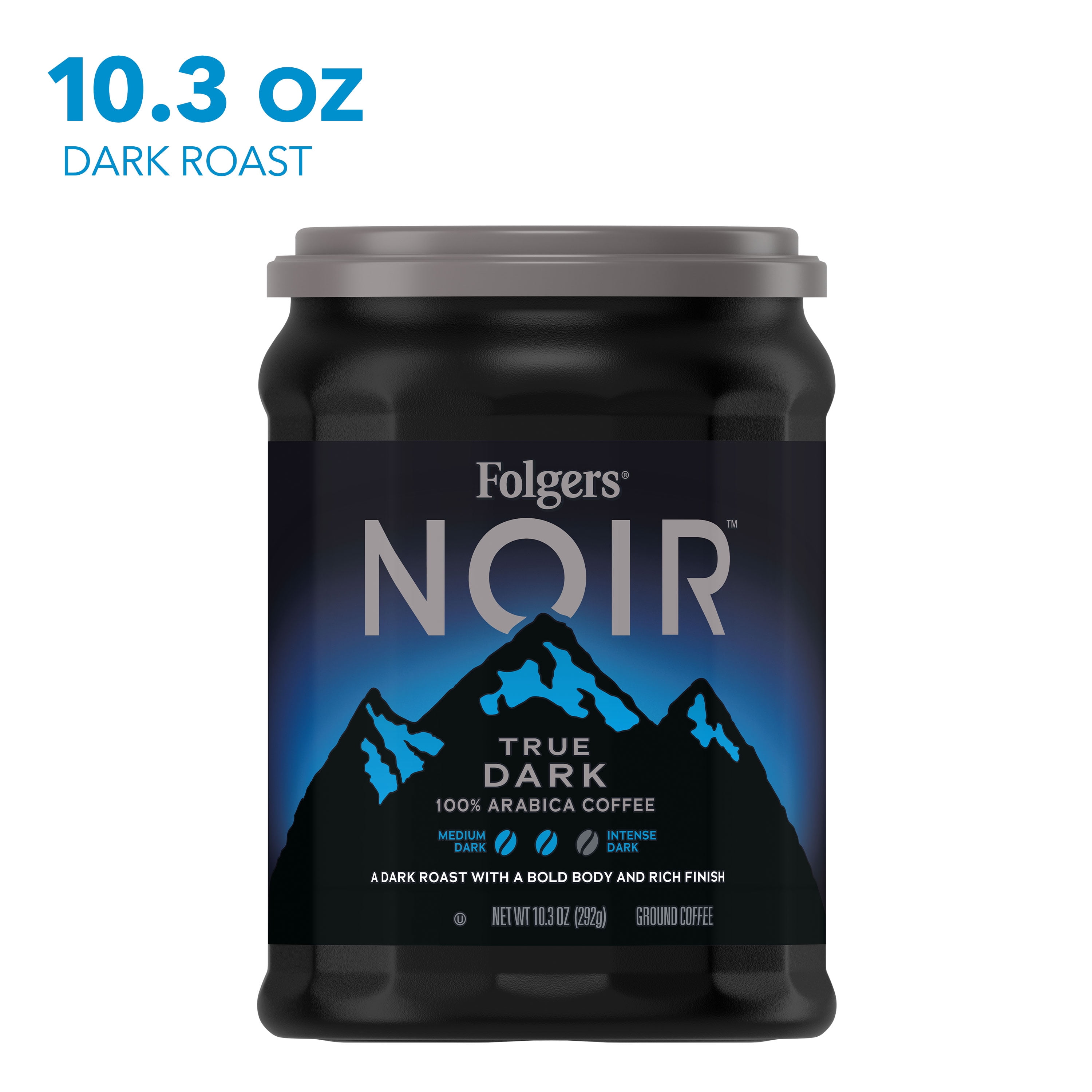 Folgers Noir Rich True Dark, Dark Roast Ground Coffee, 10.3 oz