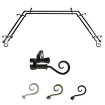 Julius 13/16" Double Bay Window curtain rod Adjustable 20"-36", 38"-72" - Black,(ABay-20-2D)