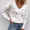 thumbnail image 2 of Lilgiuy Autumn/Winter Ladies Pullover Printed Sweater Sweater Loose Top V-Neck Sweater V-Neck Sweater,White,8(L) for 2022, 2 of 5