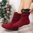 thumbnail image 5 of Mepaouo Women's Slouchy Riding Boots Round Toe Mid Calf Flats Suede Stacked Walking Booties(Red,6.5), 5 of 7