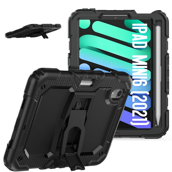 XYX For iPad Mini 7th/6th Generation Case 8.3 inch 2024/2021, 3in1 Heavy Duty Shockproof Tablet Case with Stand, Shoulder Strap, Black
