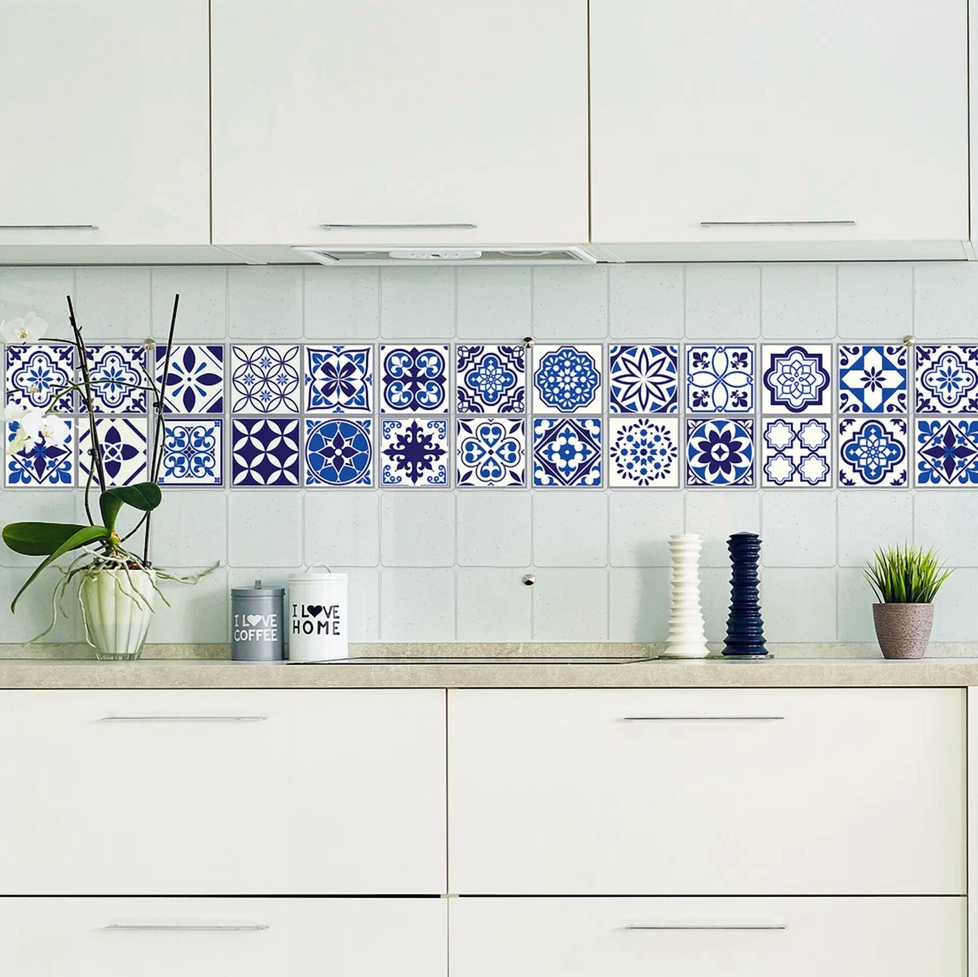 24Pcs 4"X4" Spanish Moroccan Blue Peel And Stick Tiles Sticker Backsplash Decals