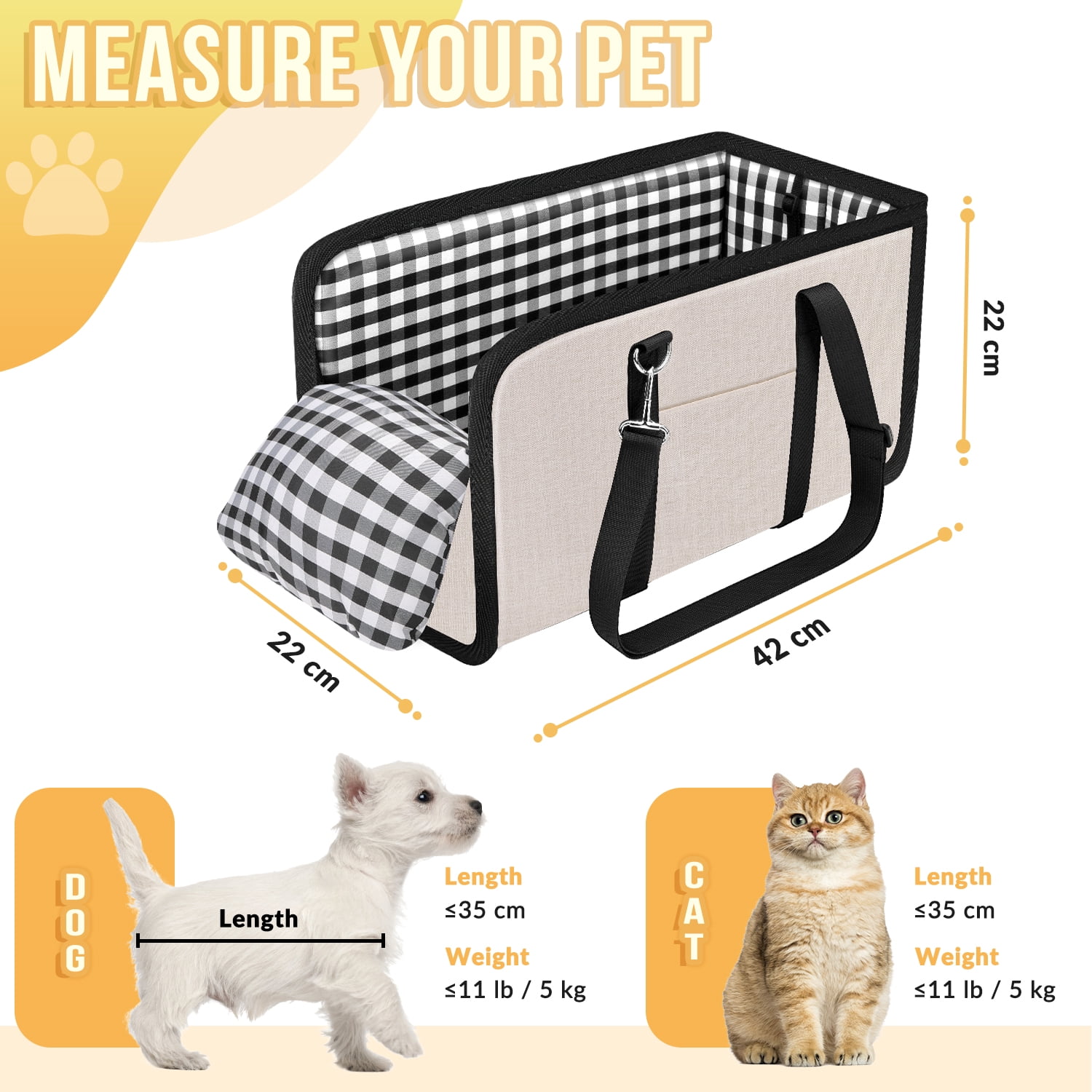 AUTOWT Console Dog Car Seat, Booster Seat with Safety Belt and Soft Cushions, Portable Carrier for Dogs up to 11lbs