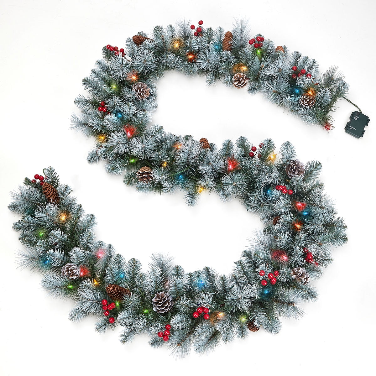 Xmas Decoration 9FT 2.7M Luxury Frosted Christmas Garland with Red Berries 