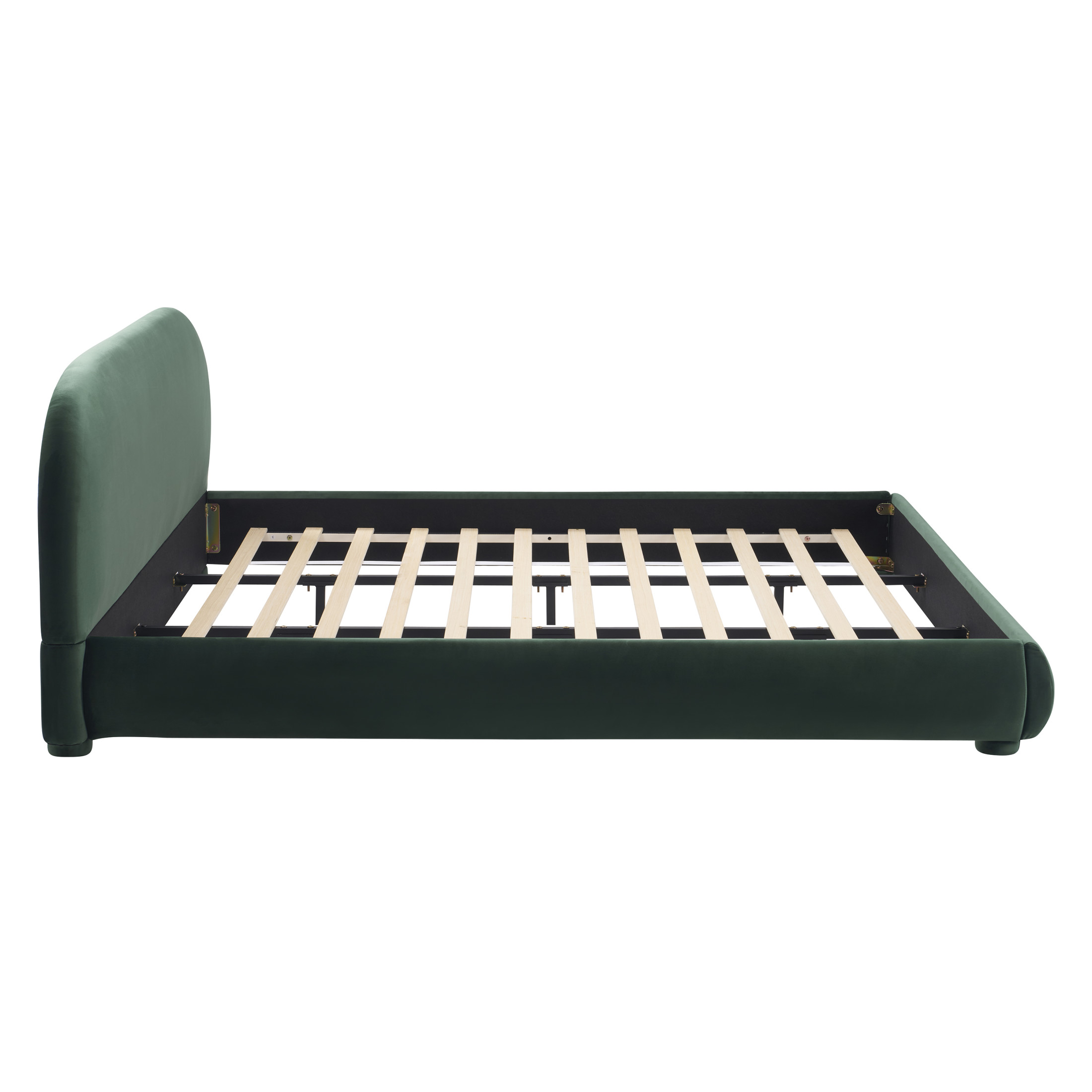 Christopher Knight Home Simple Modern King Size Bed Frame with Curved Headboard, Green Upholstered Velvet