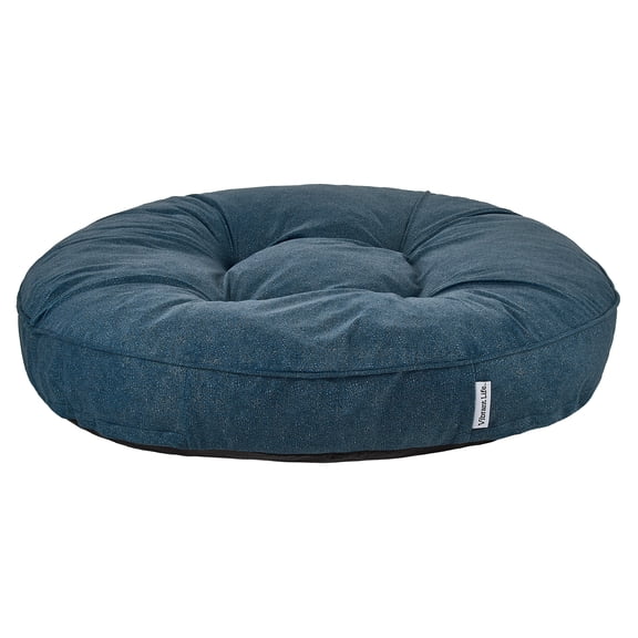 Vibrant Life Large Tufted Poof Round Pet Bed, Blue, 32" x 32"