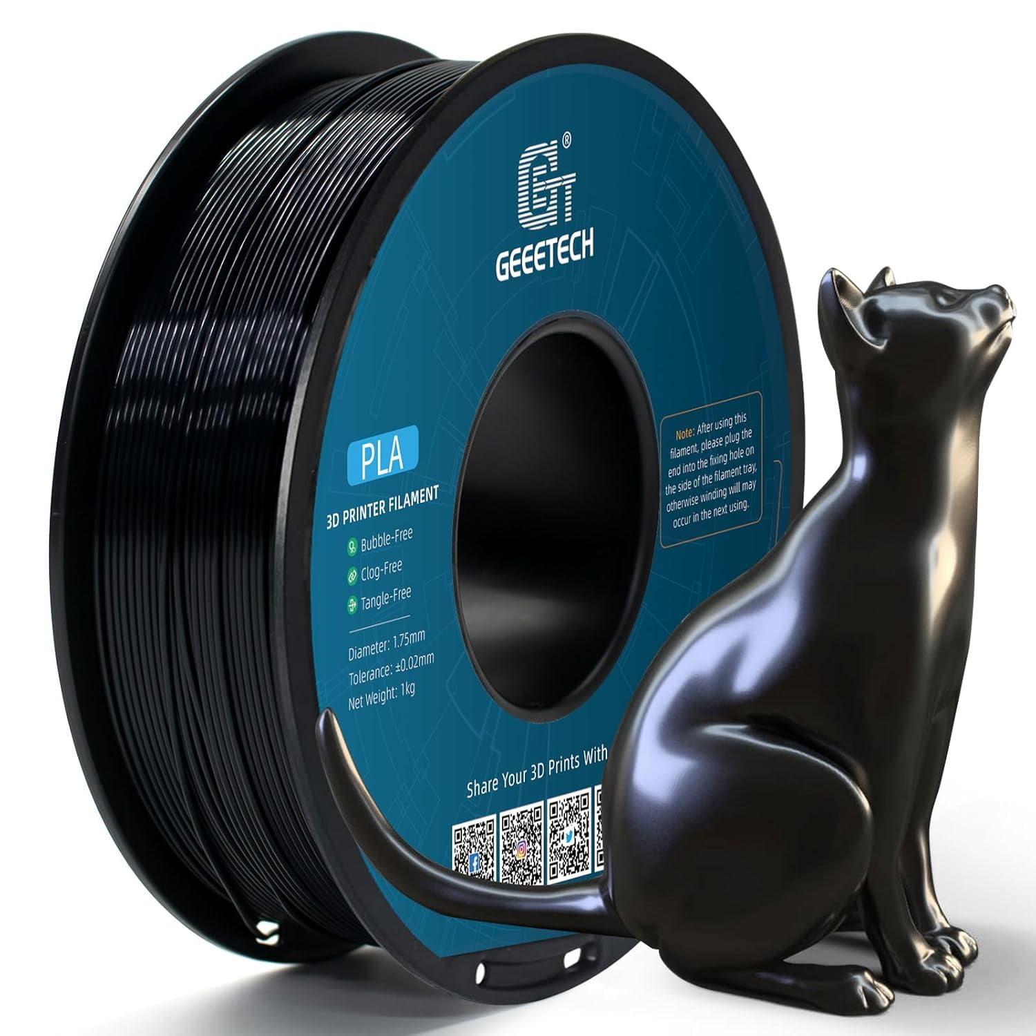 Silk PLA Filament 1.75mm for 3D Printer, Metal-Like Shiny 3D Filament 1kg (2.2lbs) 1 Spool, Dimensional Accuracy +/- 0.02 mm, Silk Black