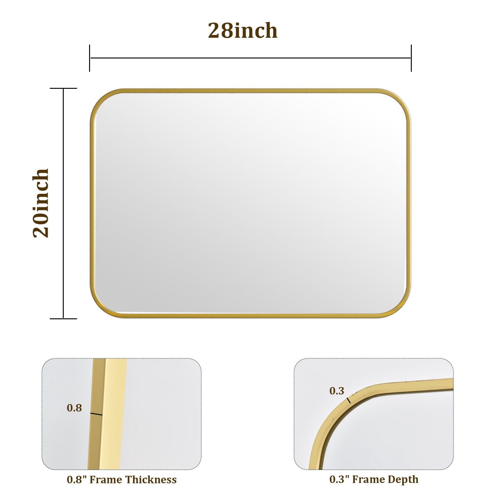 Gleamira 20"x28" Rectangular Bathroom Mirror Wall-Mounted Vanity Mirror, Gold