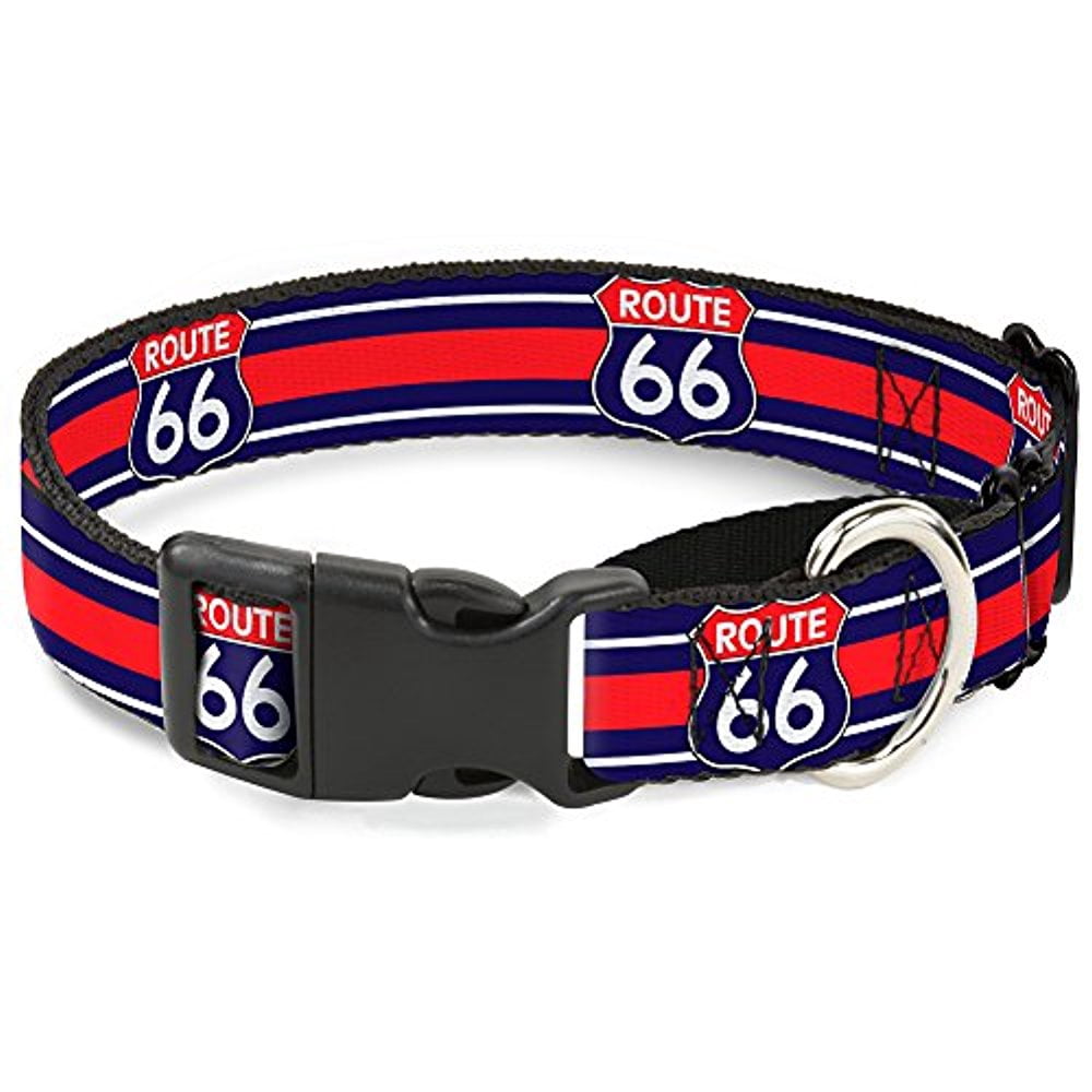 buckle-down route 66 highway sign stripe blue white red martingale dog collar