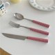 thumbnail image 2 of Cuchillo y tenedor de acero inoxidable, cuchara a cuadros rojo y azul, 2 of 5