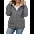 thumbnail image 2 of Sudadera con Capucha de Invierno de Larga con Cremallera para Mujer, Informal, Cálida y Acogedora, con Forro , para Otoño. Gris Oscuro 5XL, 2 of 9