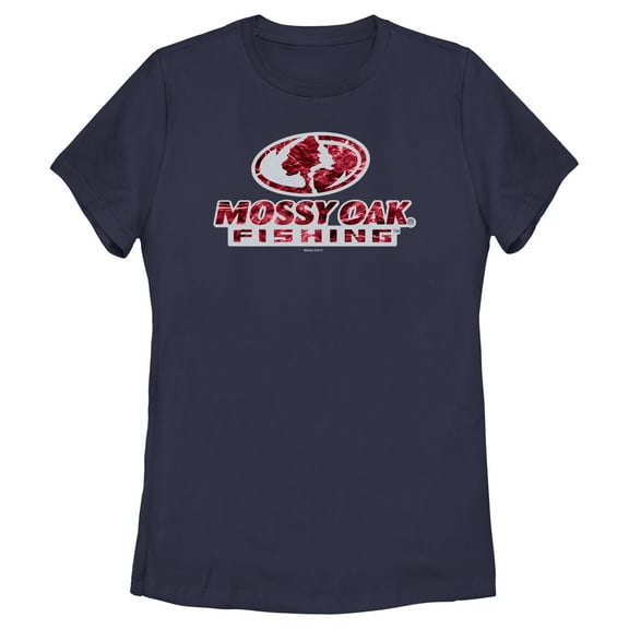 Women's Mossy Oak Red Water Bold Logo Graphic Tee Navy Blue Medium