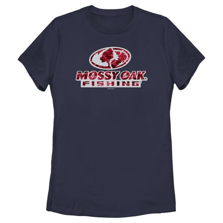 Women s Mossy Oak Red Water Bold Logo Graphic Tee Navy Blue Small