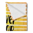thumbnail image 2 of Saying Soft Flannel Fleece Blanket, Horizontal Stripes Inspirational Never Stop Exploring Words Ombre Effect, Cozy Plush for Indoor and Outdoor Use, 50" x 70", Earth Yellow and Black, by Ambesonne, 2 of 5