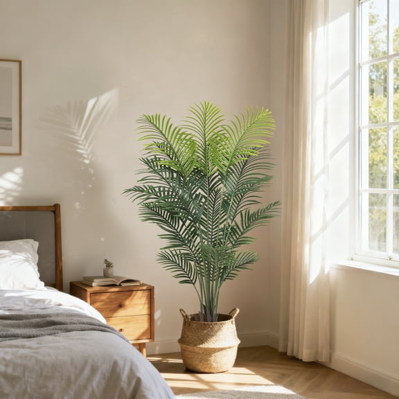 OLIVIVI Artificial Palm Tree 5FT Tall Faux Silk Plant for Home Office Decor Indoor Outdoor Fake Lifelike Potted Plant with Wood Branches 1 pack