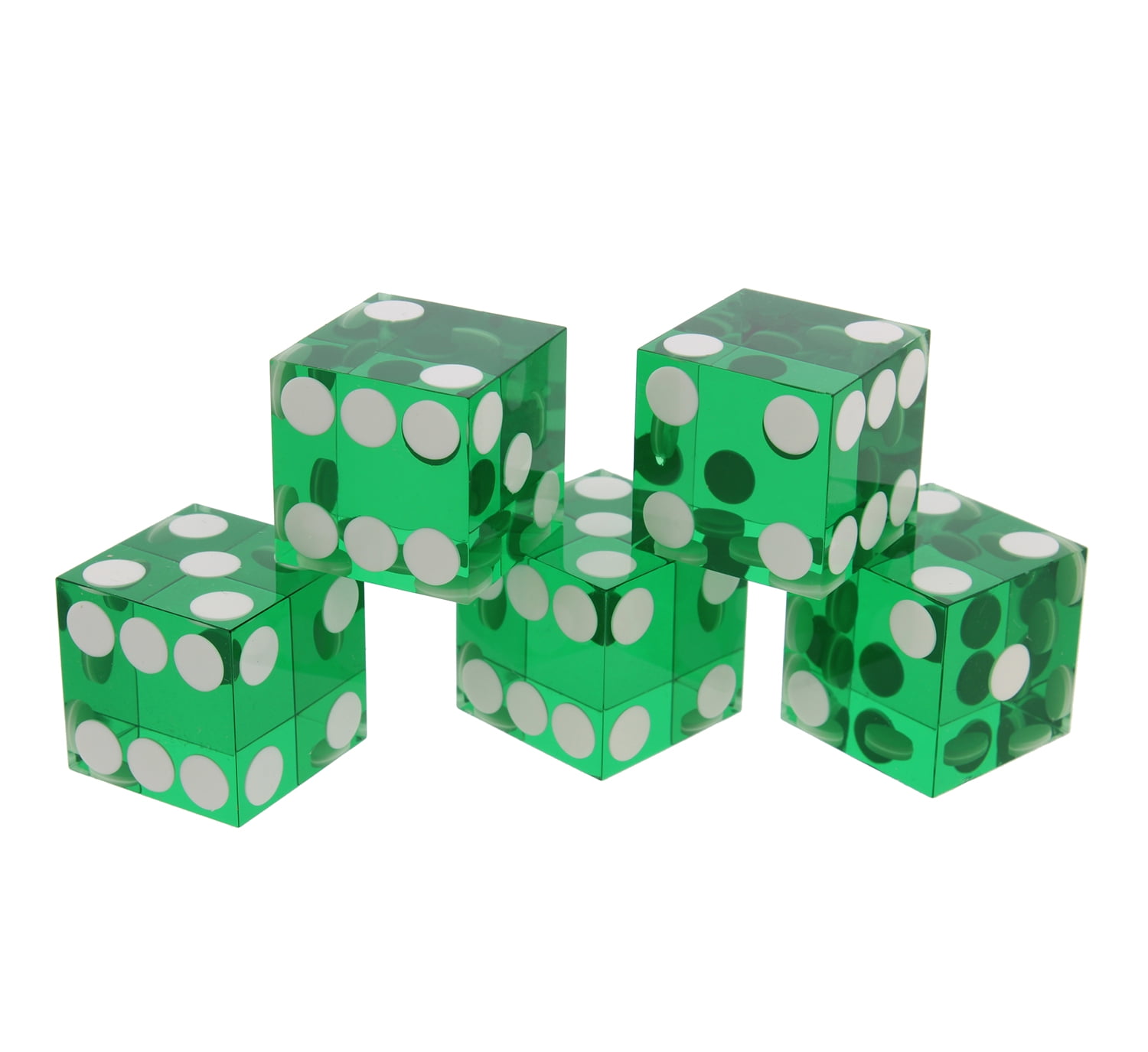 Green 19mm D6 Six-Sided Gaming Transparent Casino Dice Set of 5 